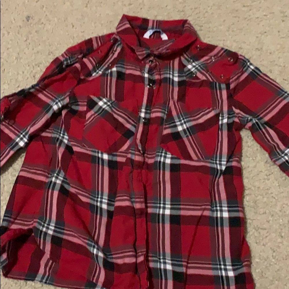 Mayoral red plaid button up blouse